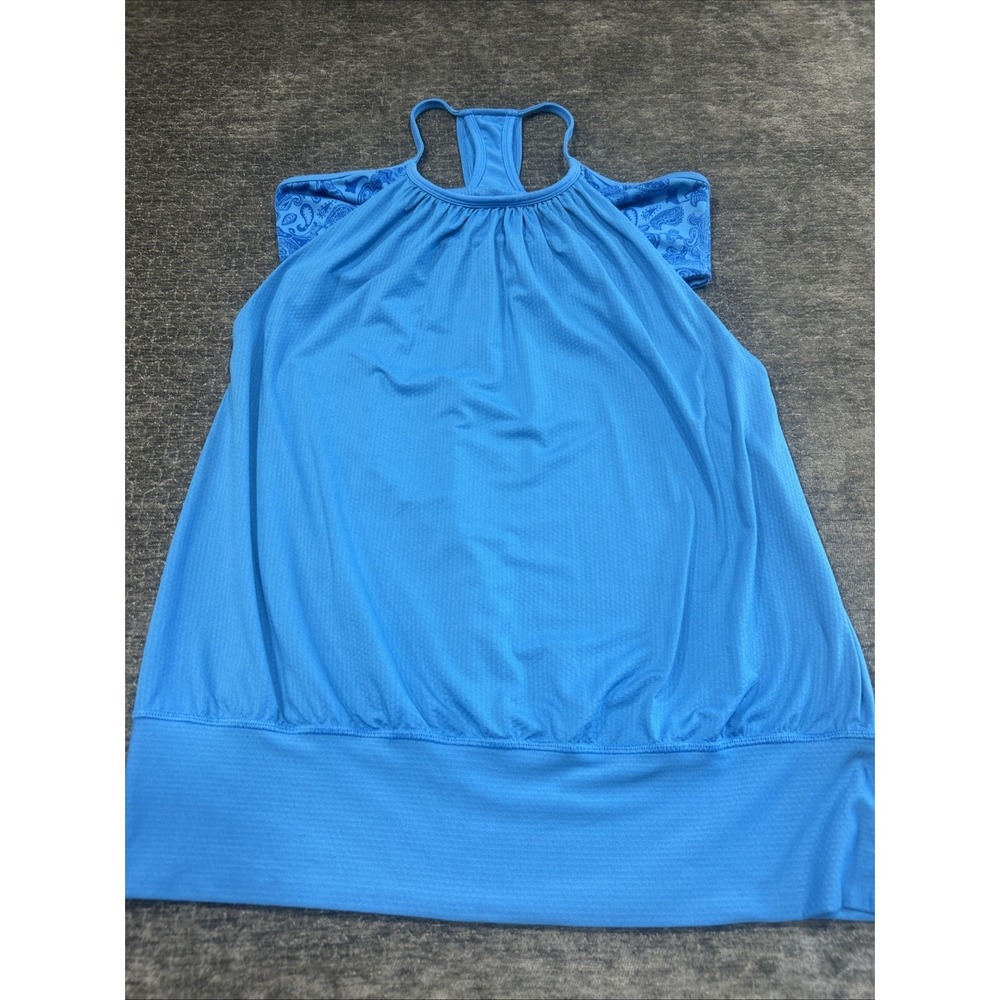 Lululemon Size 8 Bra No Limits Tank Top Support Blue Racerback Logo MEASUREMENTS